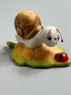 Vintage Snail Figurine Homco Home Interior Anthropomorphic Porcelain Ladybug